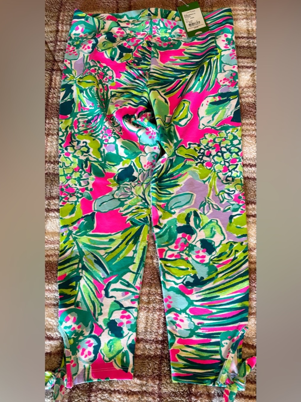Lilly Pulitzer Hot Pink, Teal & Lime Floral print- capri Leggings, girl sz 12-14